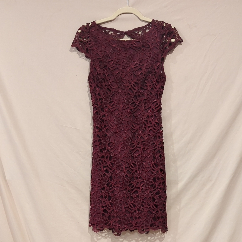 Alice + Olivia Burgundy Lace Mini Dress